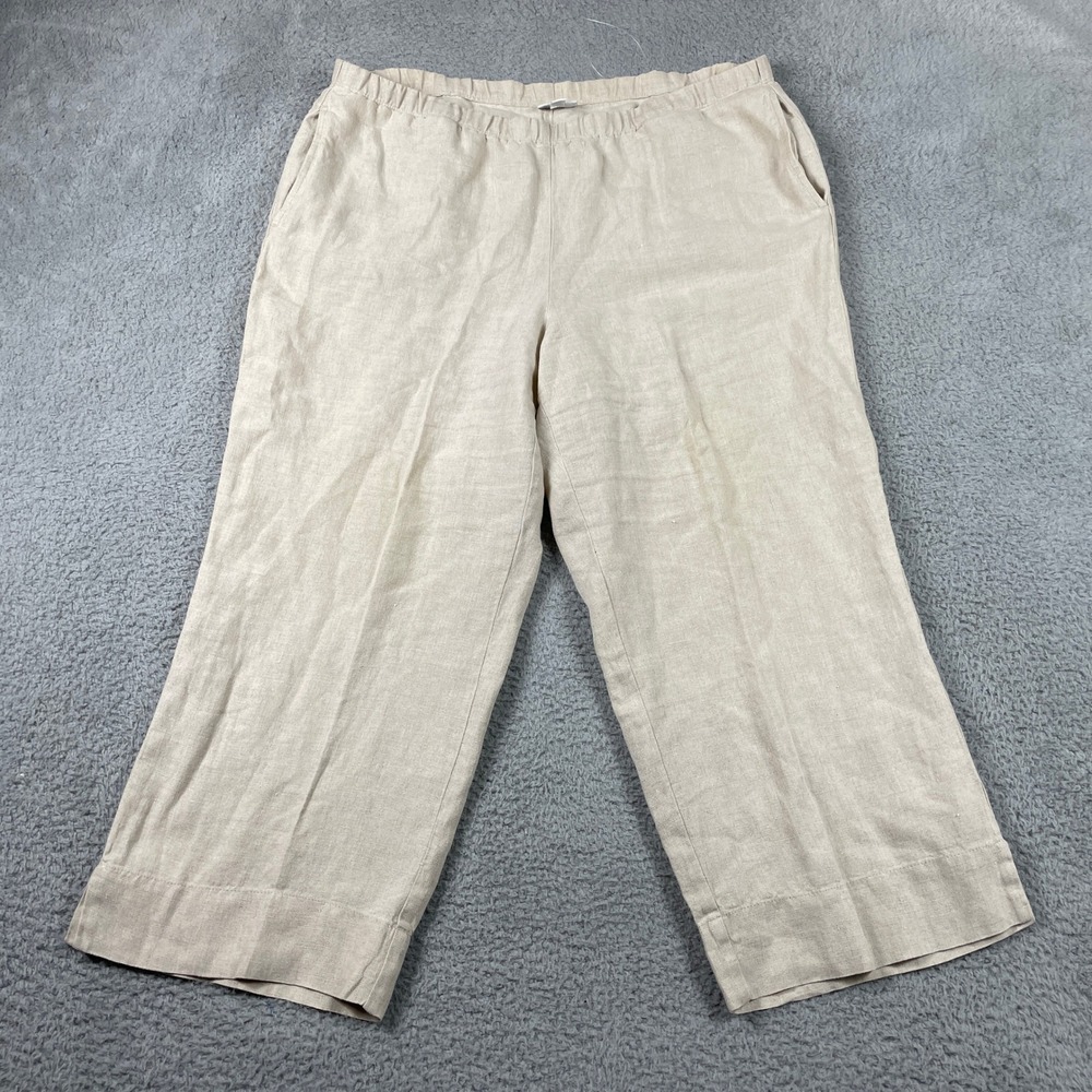 J. Jill Love Linen Crop Pants Womens Large Missy Oatmeal Beige Wide Leg Relaxed
